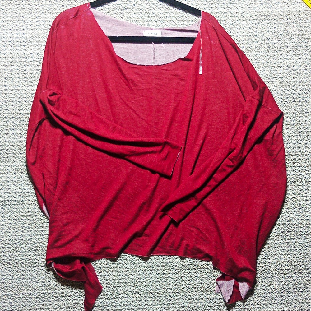 #B10, ADORA Women's Burgundy Solid Knit Scoop Neck 3/4 Sleeve Oversized Tunic L